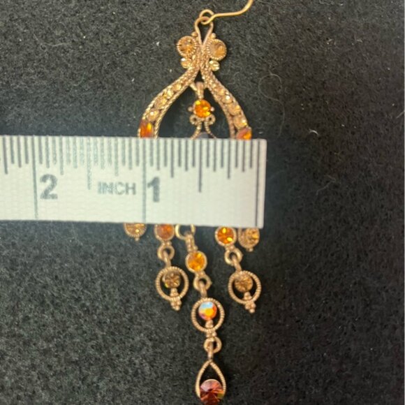 Gold Topaz Amber AB Crystal Chandelier Bridal Wedding Earrings - Picture 8 of 8